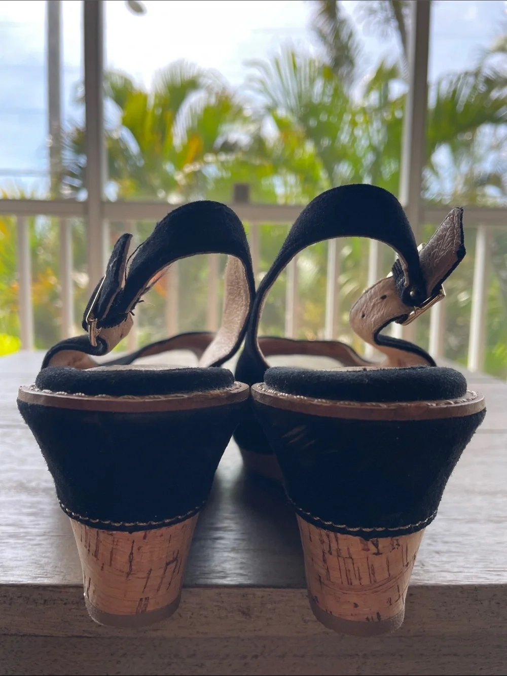 Sofft Black Suede Slingback Wedge Sandals